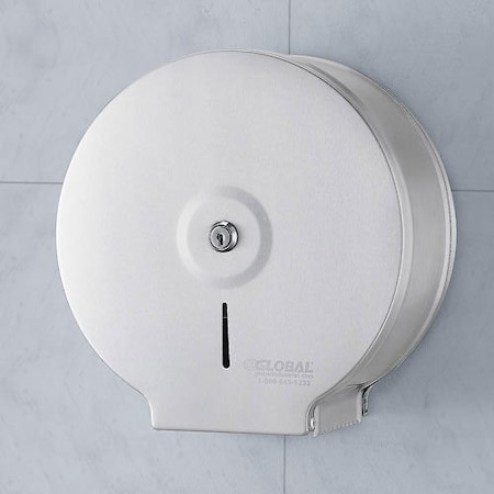 Global Industrial Stainless Steel Jumbo Bathroom Tissue Dispenser, One 9 Roll 640903